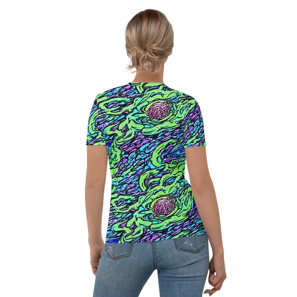 Neon Bloom Current on Women's Crew Neck T-Shirt — Back