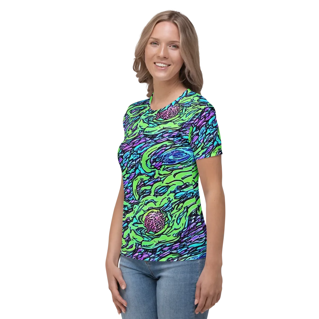 Neon Bloom Current on Women's Crew Neck T-Shirt — Left