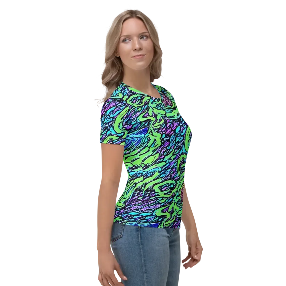 Neon Bloom Current on Women's Crew Neck T-Shirt — Right
