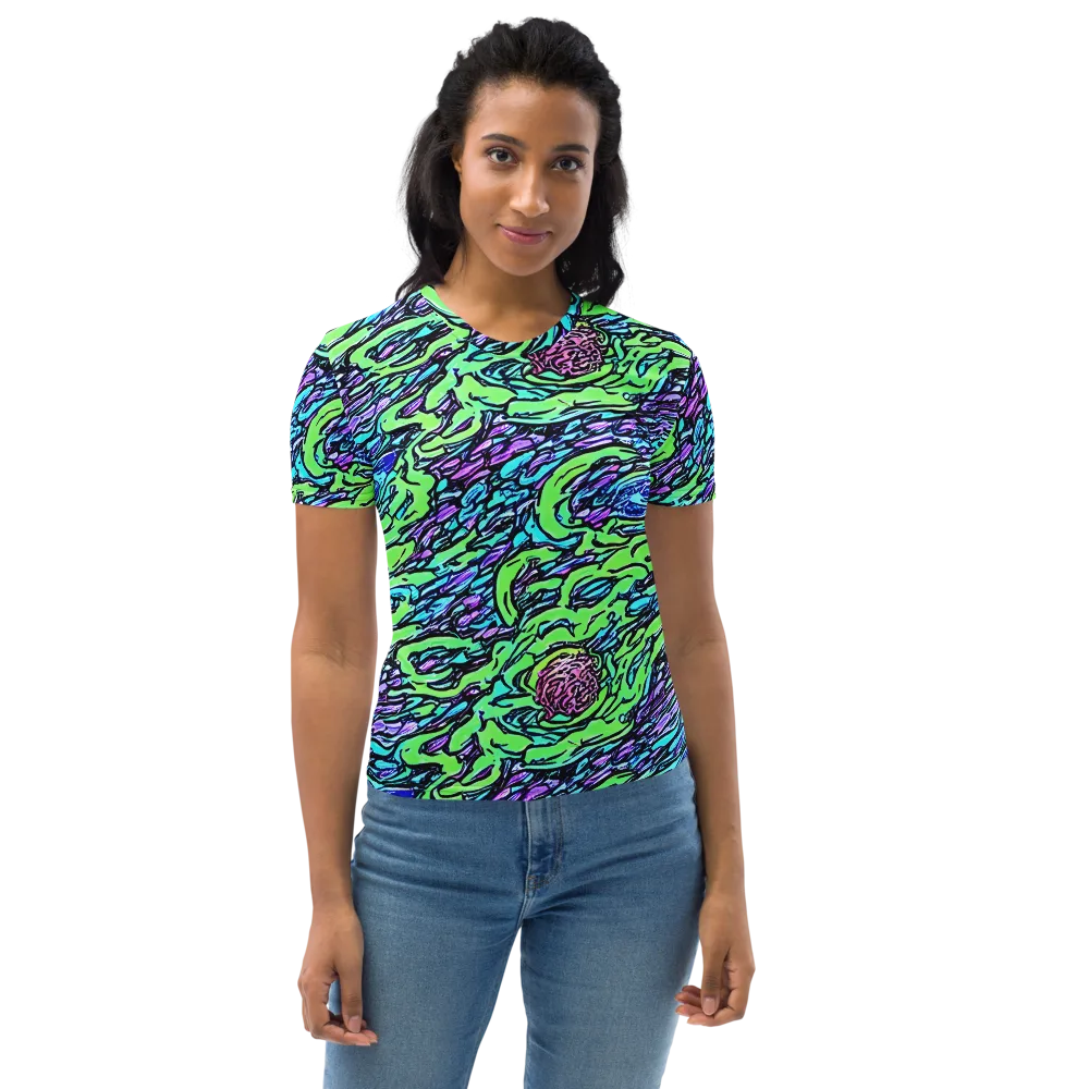 Neon Bloom Current on Women's Crew Neck T-Shirt — Front