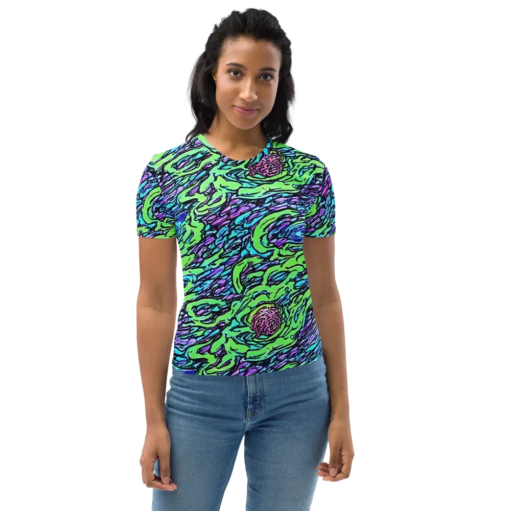 Neon Bloom Current on Women's Crew Neck T-Shirt — Front