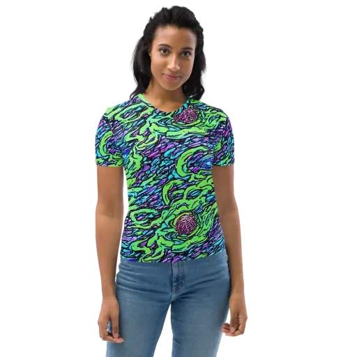 Neon Bloom Current on a Women's Crew Neck T-Shirt