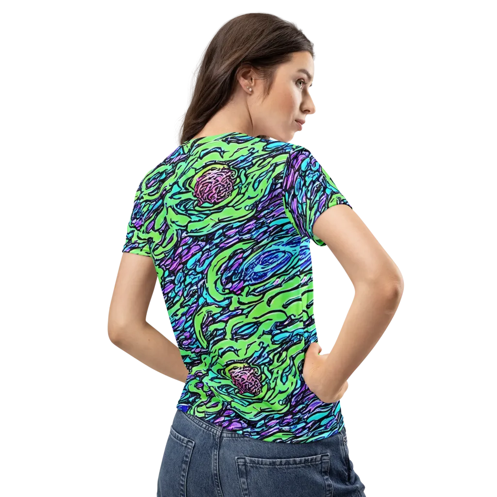 Neon Bloom Current on Women's Crew Neck T-Shirt — Back