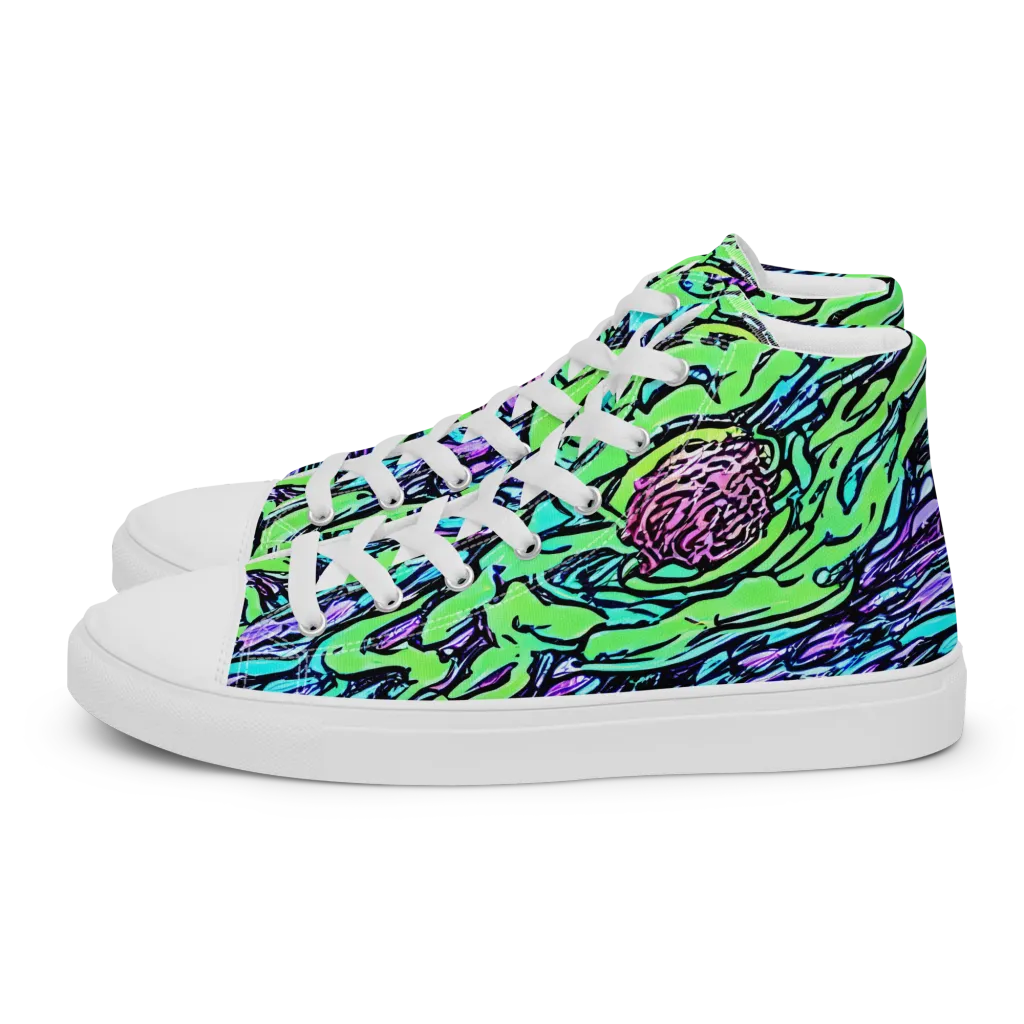 Neon Bloom Current on Women's High Top Canvas Shoes — Left