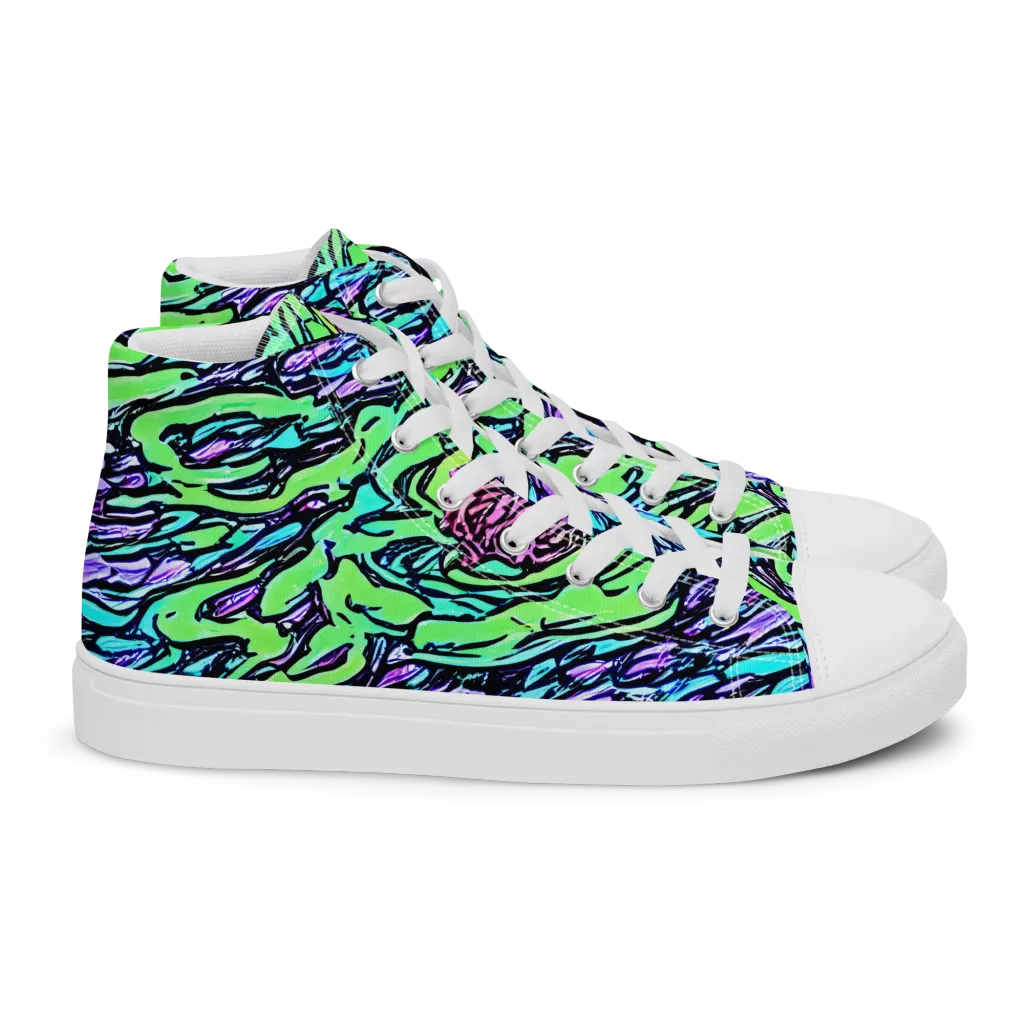 Neon Bloom Current on Women's High Top Canvas Shoes — Right