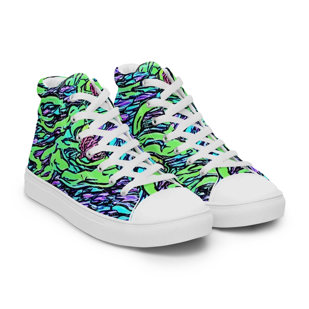 Neon Bloom Current on Women's High Top Canvas Shoes — Right Front
