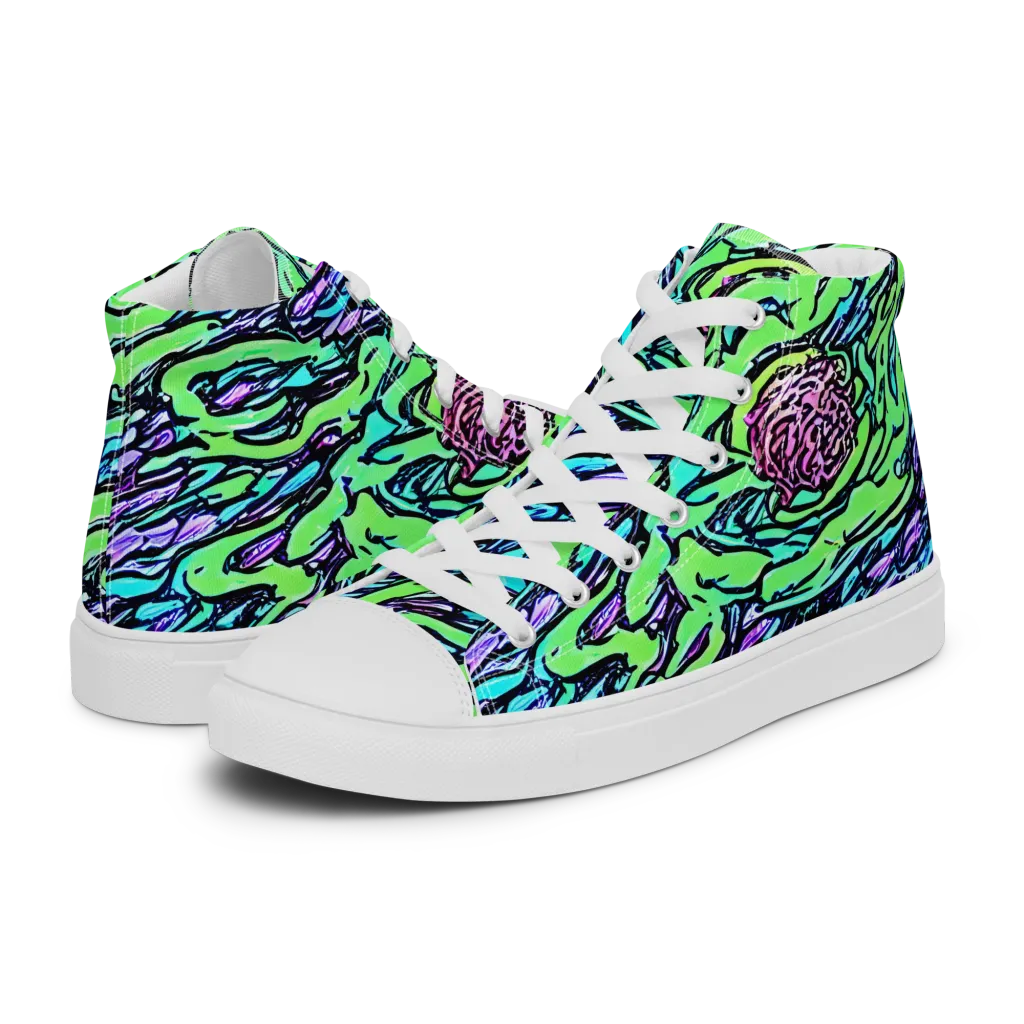 Neon Bloom Current on Women's High Top Canvas Shoes — Left