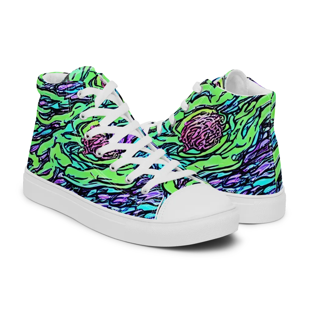 Neon Bloom Current on Women's High Top Canvas Shoes — Right