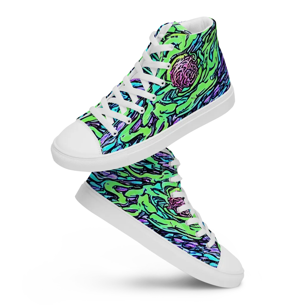 Neon Bloom Current on Women's High Top Canvas Shoes — Front