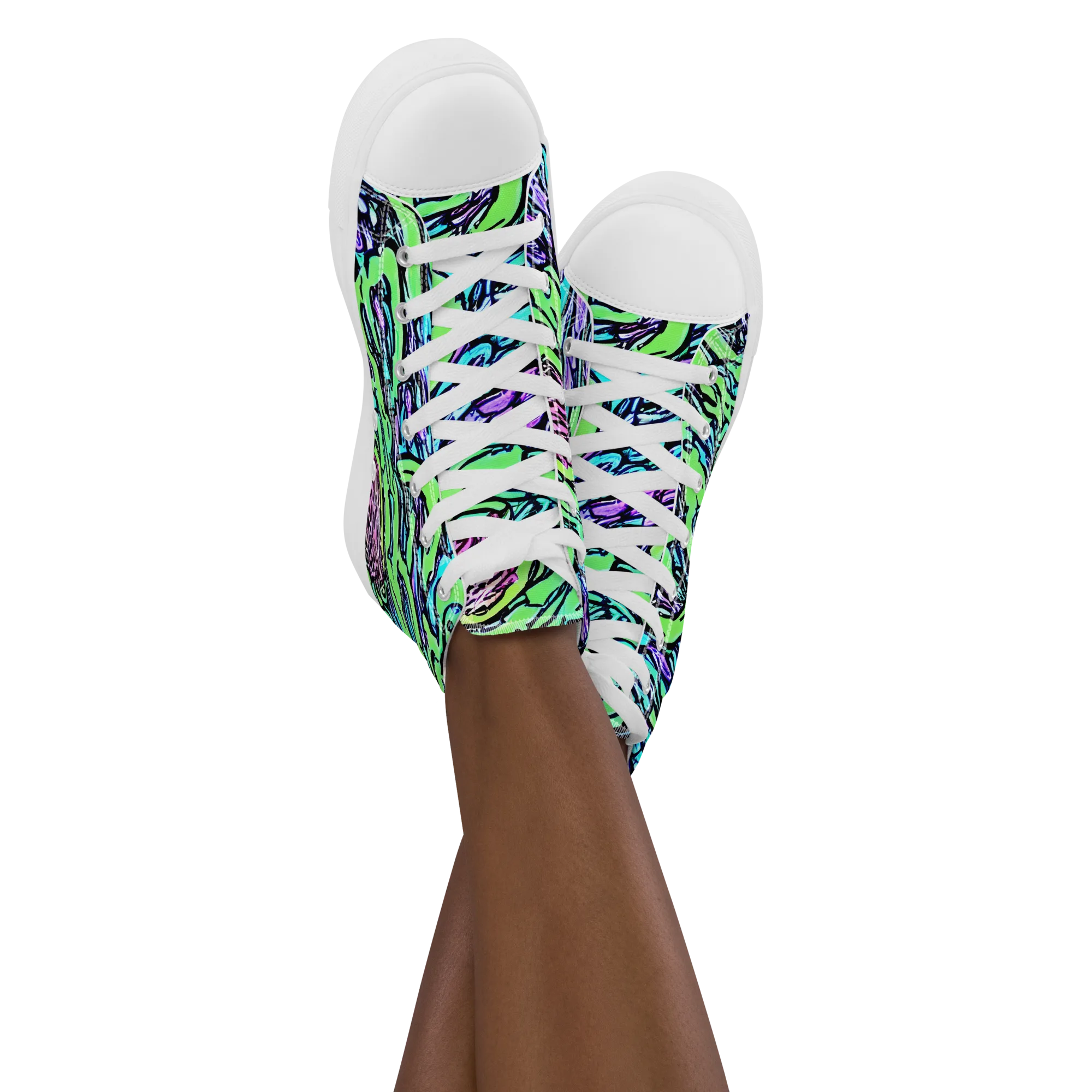 Neon Bloom Current on Women's High Top Canvas Shoes — Front