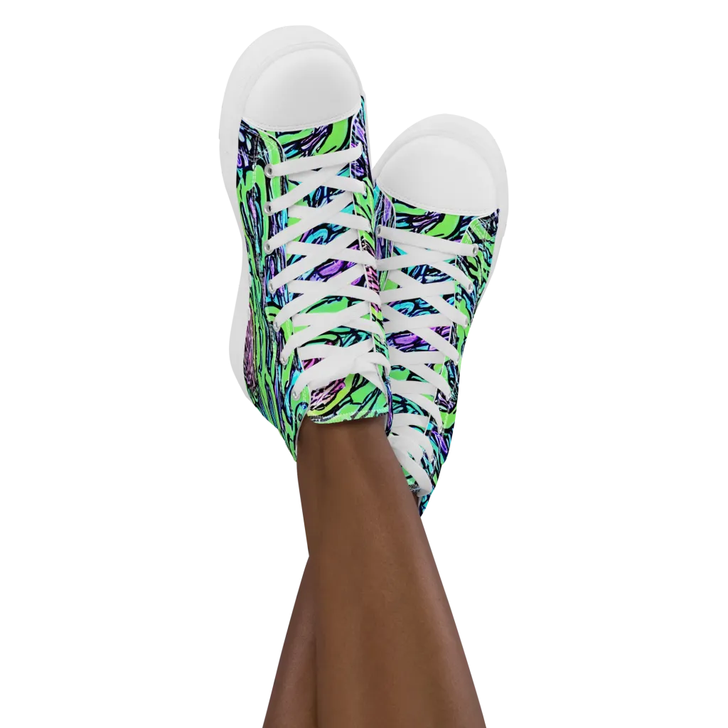 Neon Bloom Current on Women's High Top Canvas Shoes — Front