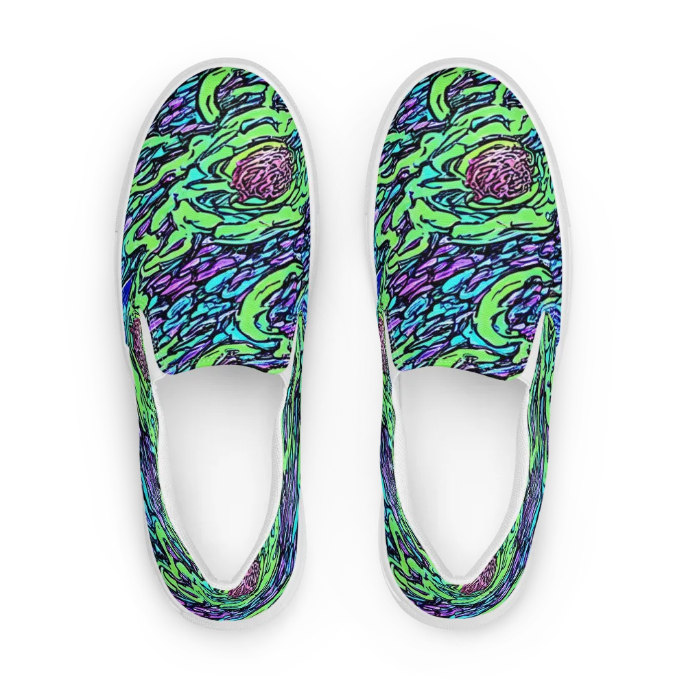 Neon Bloom Current on Men's Slip-On Canvas Shoes — Front