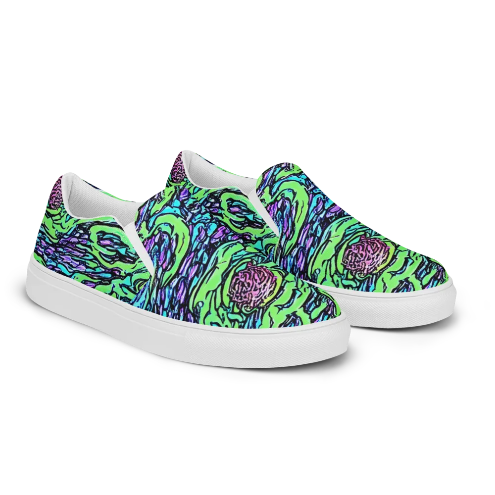Neon Bloom Current on Men's Slip-On Canvas Shoes — Right Front