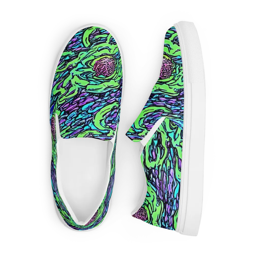 Neon Bloom Current on Men's Slip-On Canvas Shoes — Front