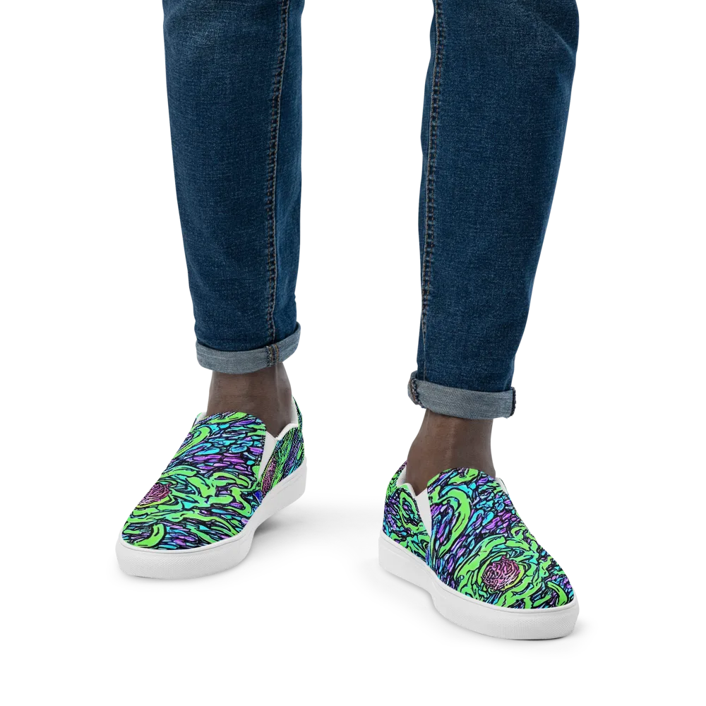 Neon Bloom Current on Men's Slip-On Canvas Shoes — Front