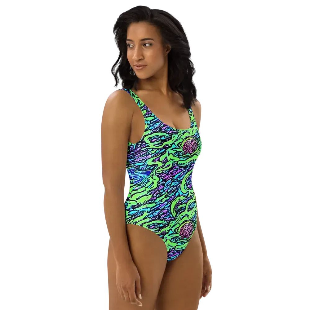 Neon Bloom Current on One-Piece Swimsuit — Right