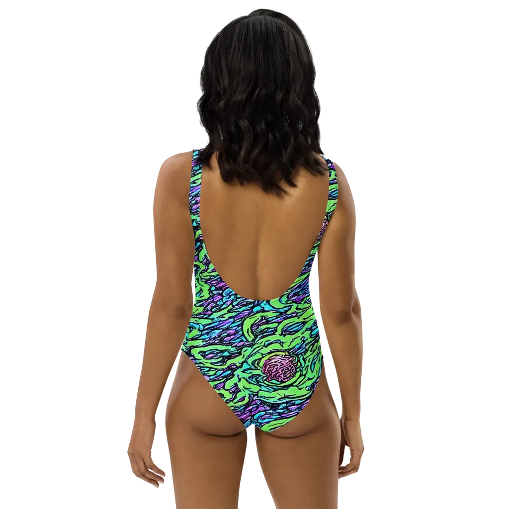 Neon Bloom Current on One-Piece Swimsuit — Back