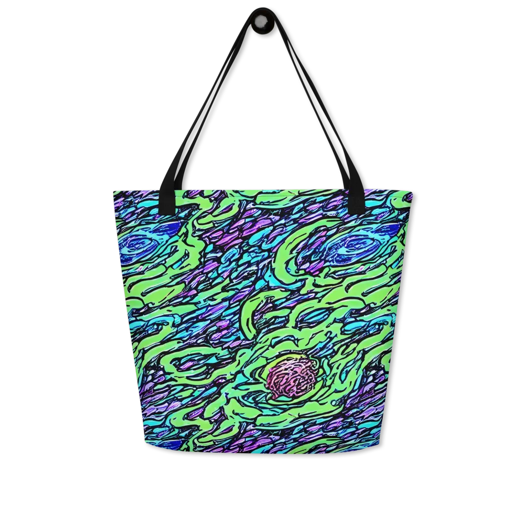 Neon Bloom Current on Large Tote Bag W/ Pocket — Front