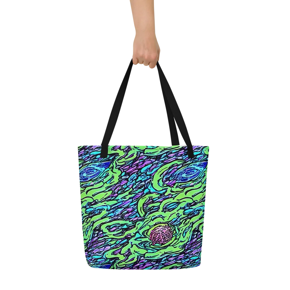Neon Bloom Current on Large Tote Bag W/ Pocket — Front