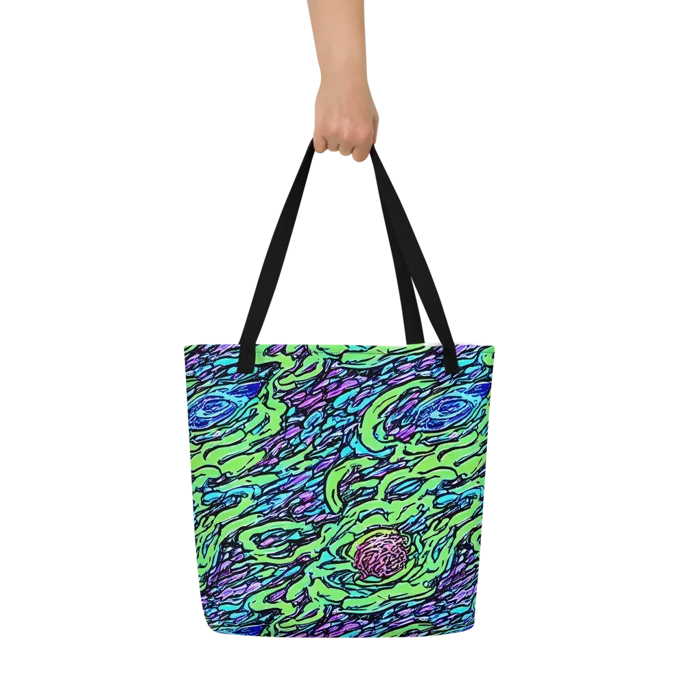 Neon Bloom Current on Large Tote Bag W/ Pocket — Front
