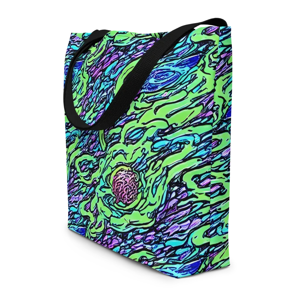 Neon Bloom Current on Large Tote Bag W/ Pocket — Front