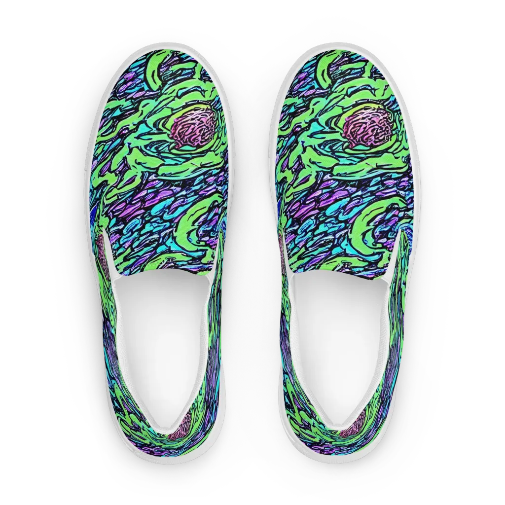 Neon Bloom Current on Women's Slip-On Canvas Shoes — Front