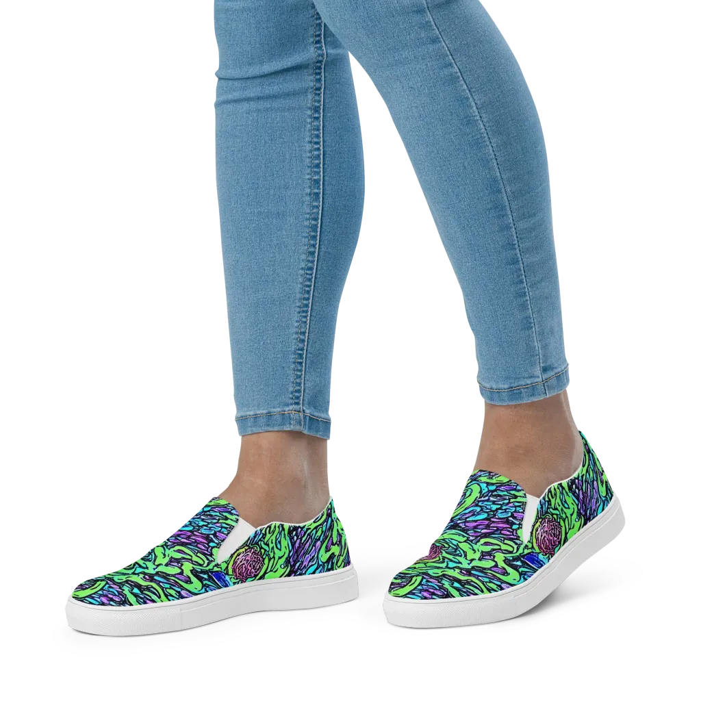 Neon Bloom Current on Women's Slip-On Canvas Shoes — Front