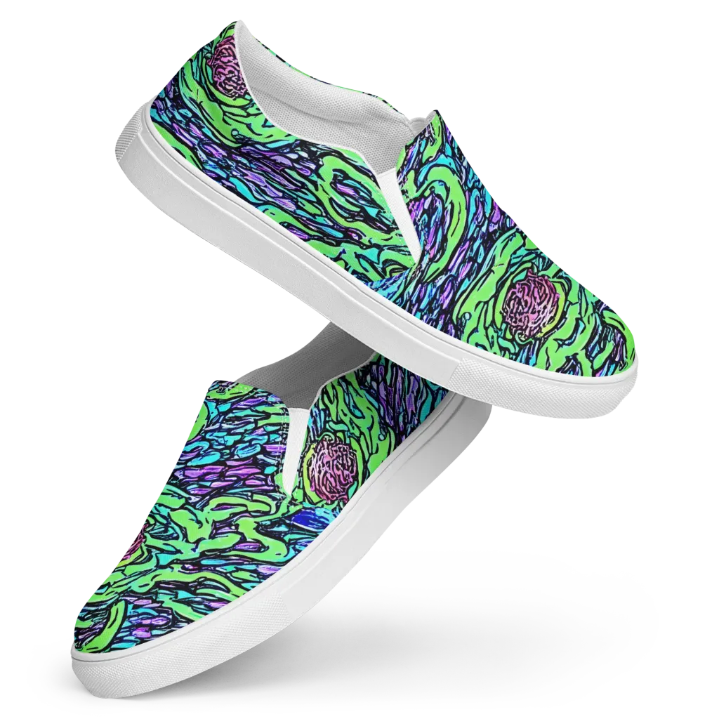 Neon Bloom Current on Women's Slip-On Canvas Shoes — Front