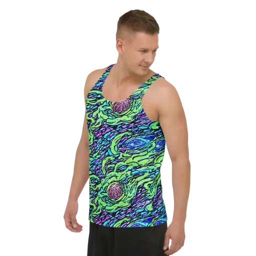 Neon Bloom Current on a Men's Tank Top