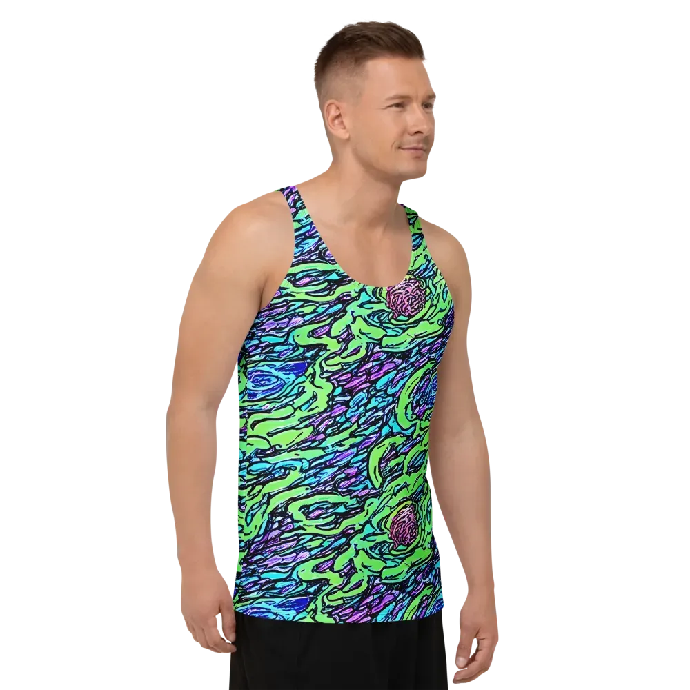 Neon Bloom Current on Men's Tank Top — Right Front