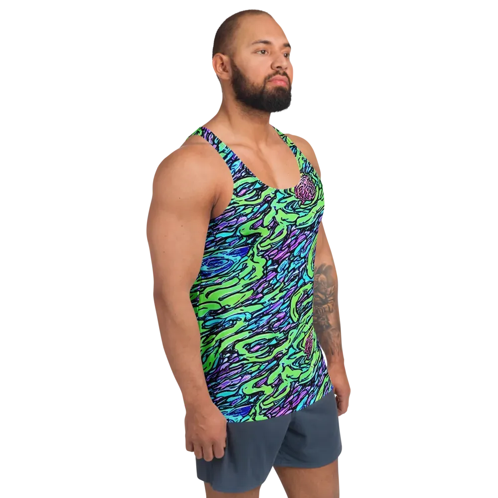 Neon Bloom Current on Men's Tank Top — Right Front