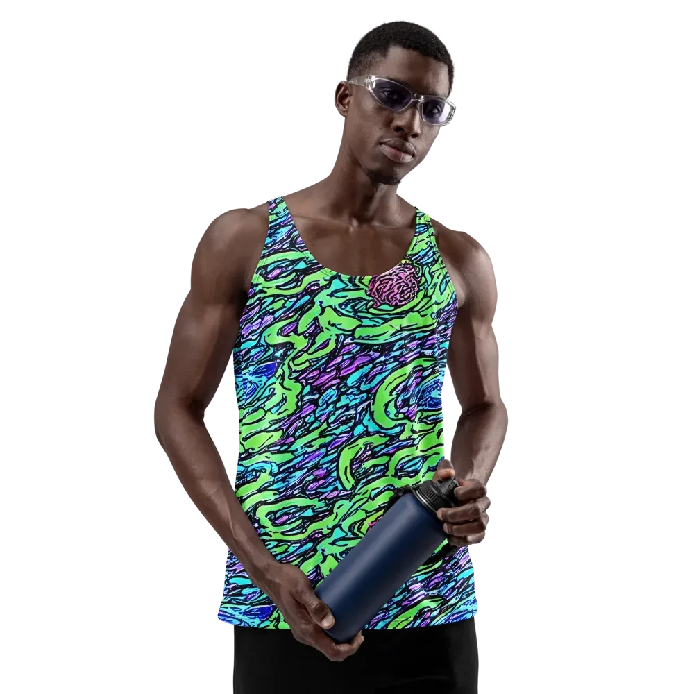 Neon Bloom Current on Men's Tank Top — Front