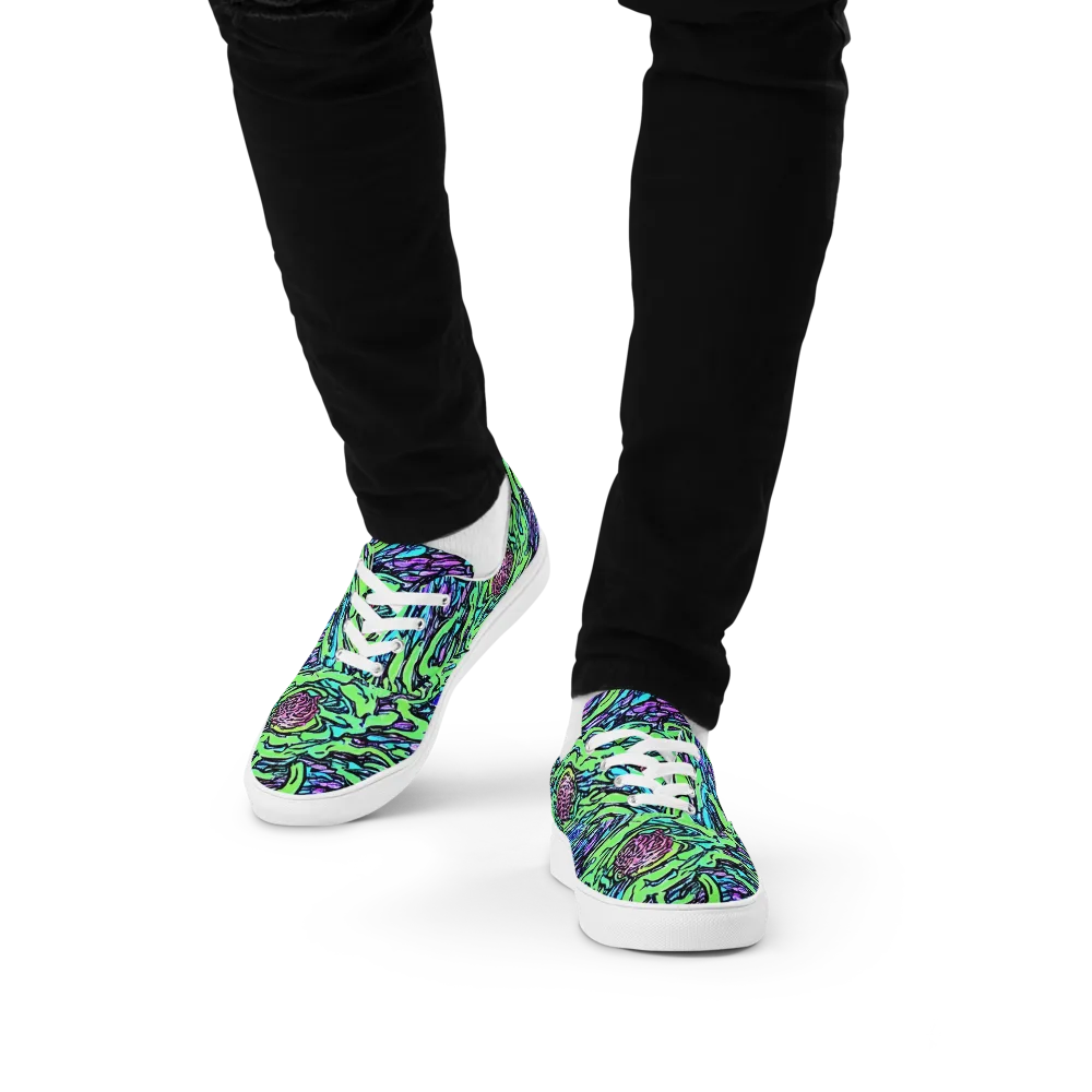 Neon Bloom Current on Men's Lace-Up Canvas Shoes — Front