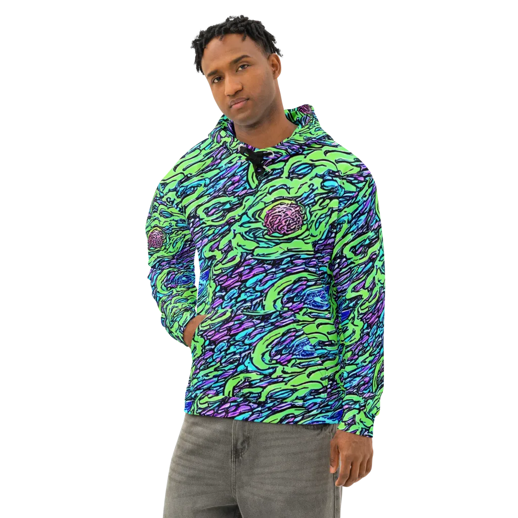 Neon Bloom Current on Cotton Hoodie — Left Front