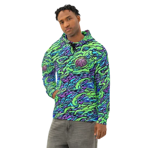 Neon Bloom Current on a Cotton Hoodie