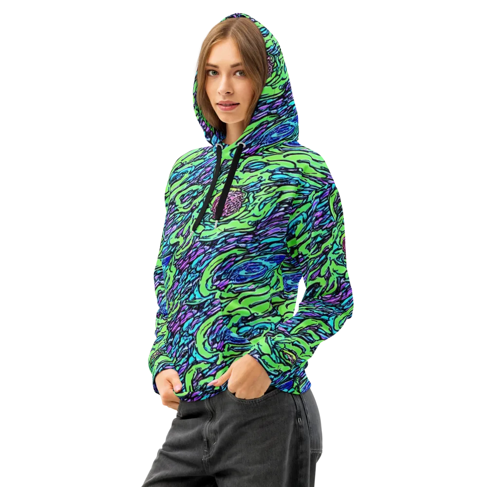 Neon Bloom Current on Cotton Hoodie — Left Front