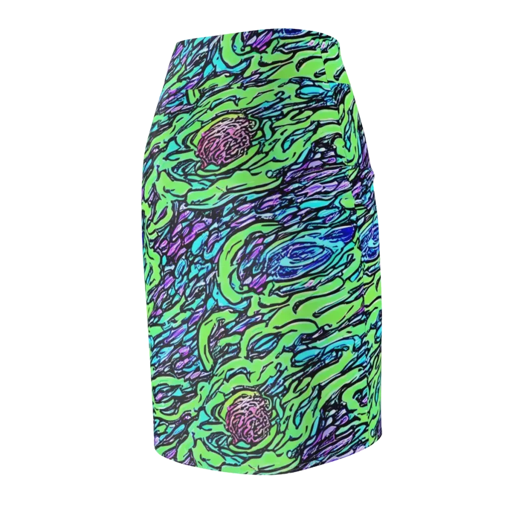 Neon Bloom Current on Pencil Skirt — Back Side