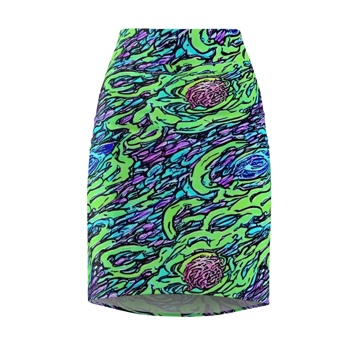 Neon Bloom Current on Pencil Skirt — Front