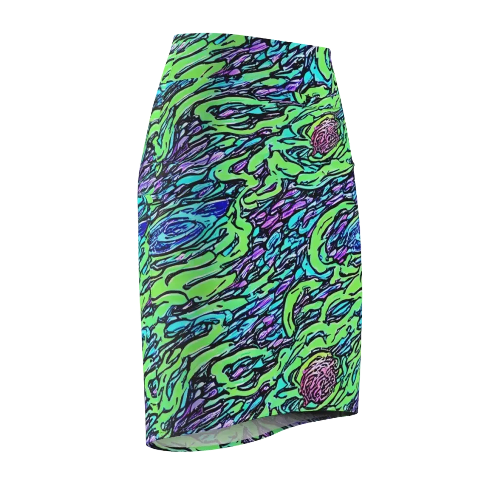 Neon Bloom Current on Pencil Skirt — Front Side