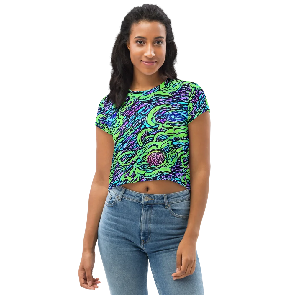 Neon Bloom Current on Crop Tee — Front