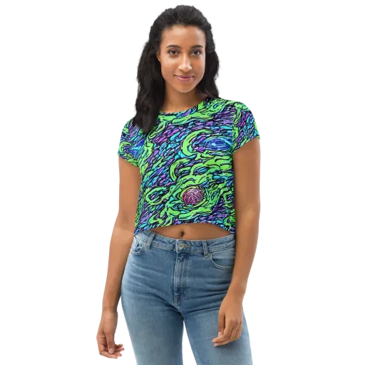 Neon Bloom Current on a Crop Tee