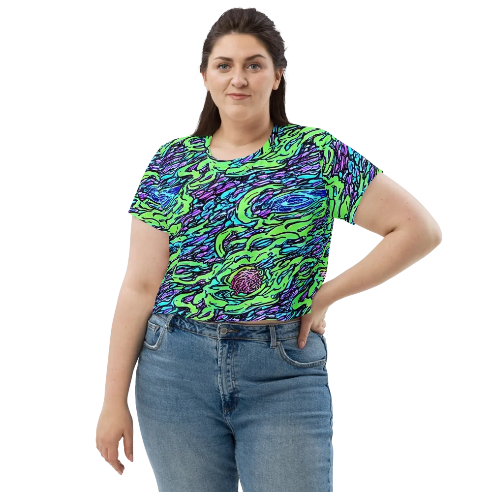 Neon Bloom Current on Crop Tee — Front