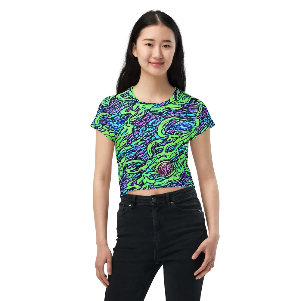 Neon Bloom Current on Crop Tee — Front