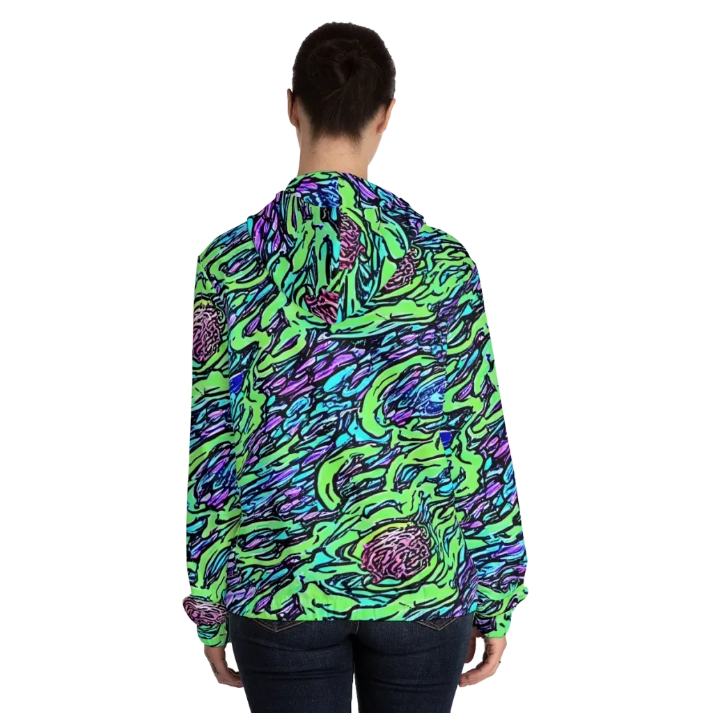 Neon Bloom Current on Women's Full-Zip Hoodie — Back On Person