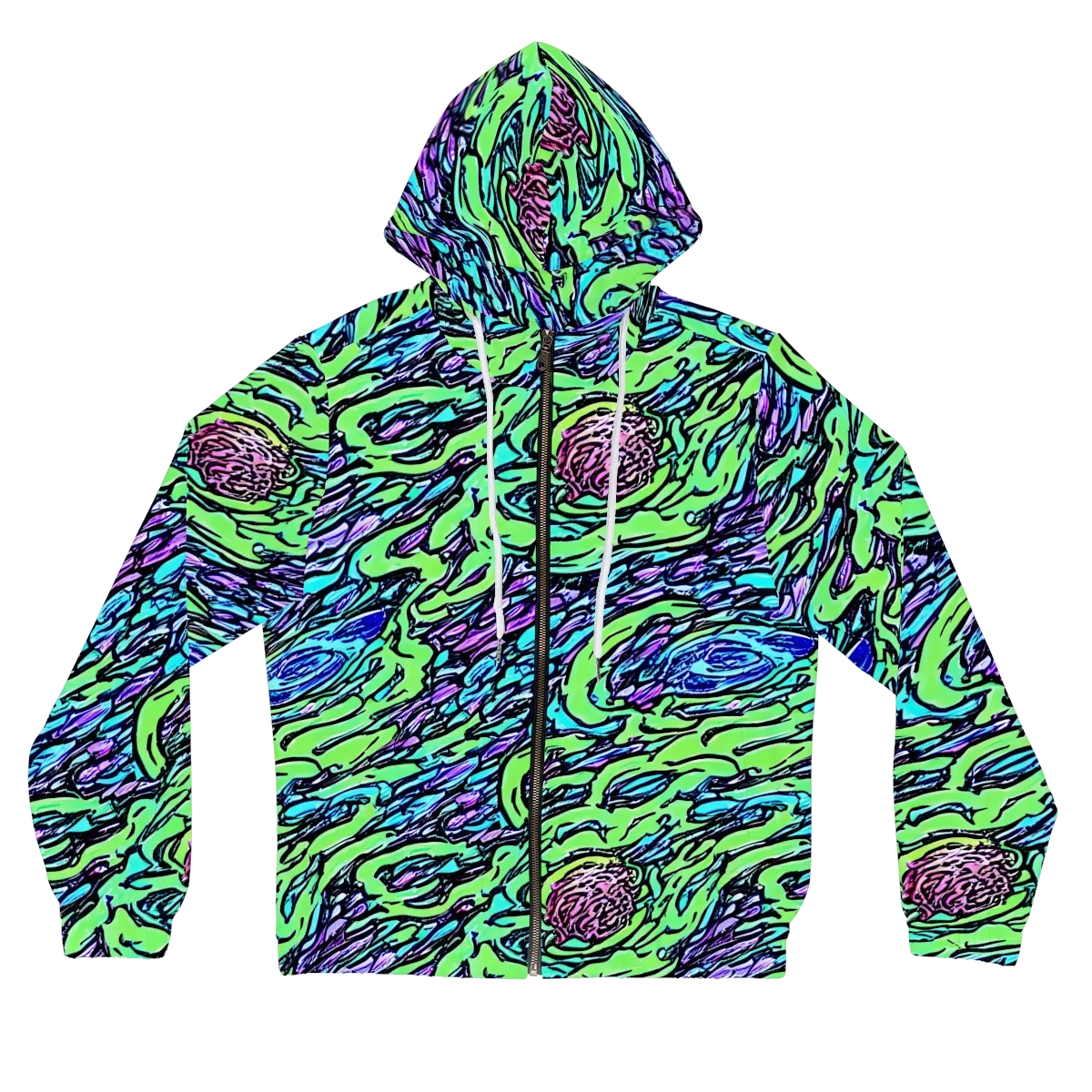 Neon Bloom Current on Women's Full-Zip Hoodie — Front