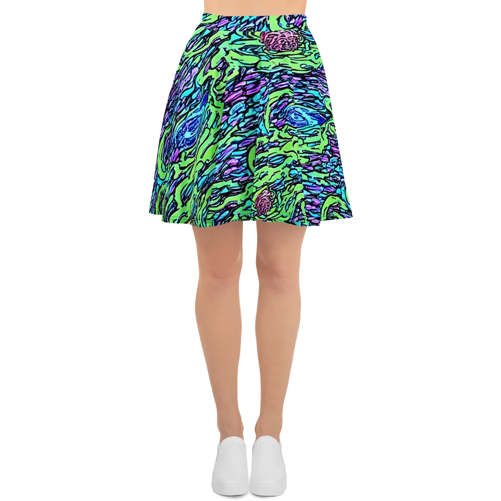 Neon Bloom Current on Skater Skirt — Front