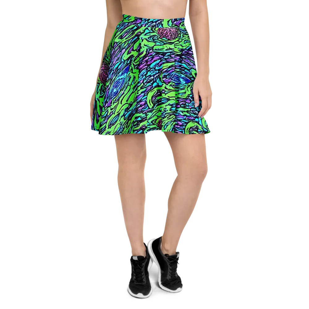Neon Bloom Current on Skater Skirt — Front
