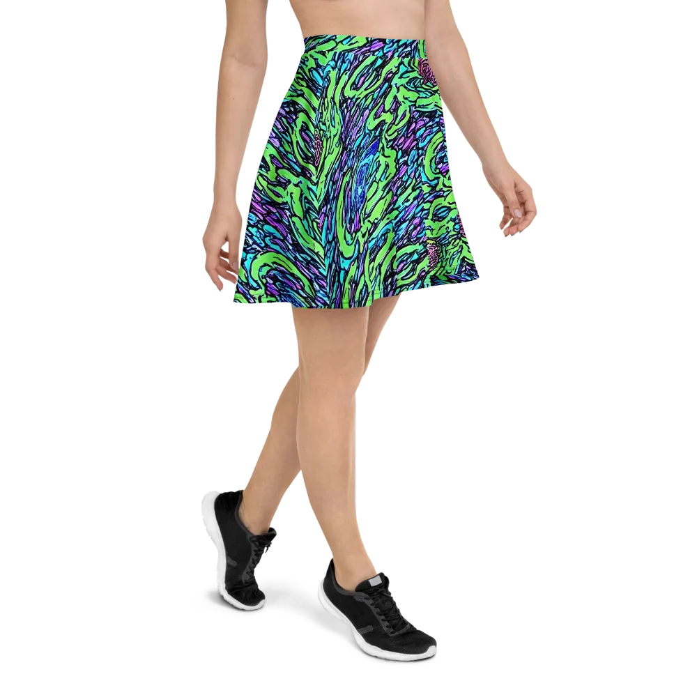 Neon Bloom Current on Skater Skirt — Right