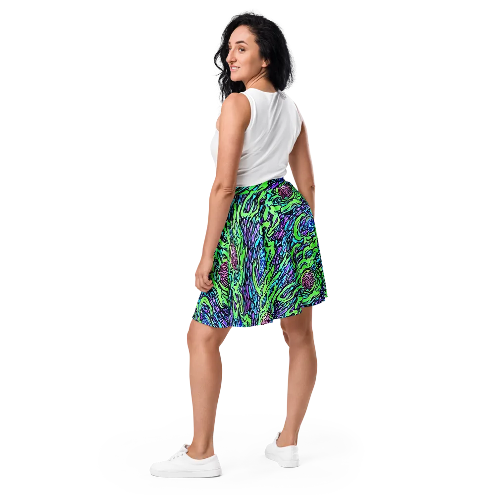 Neon Bloom Current on Skater Skirt — Back