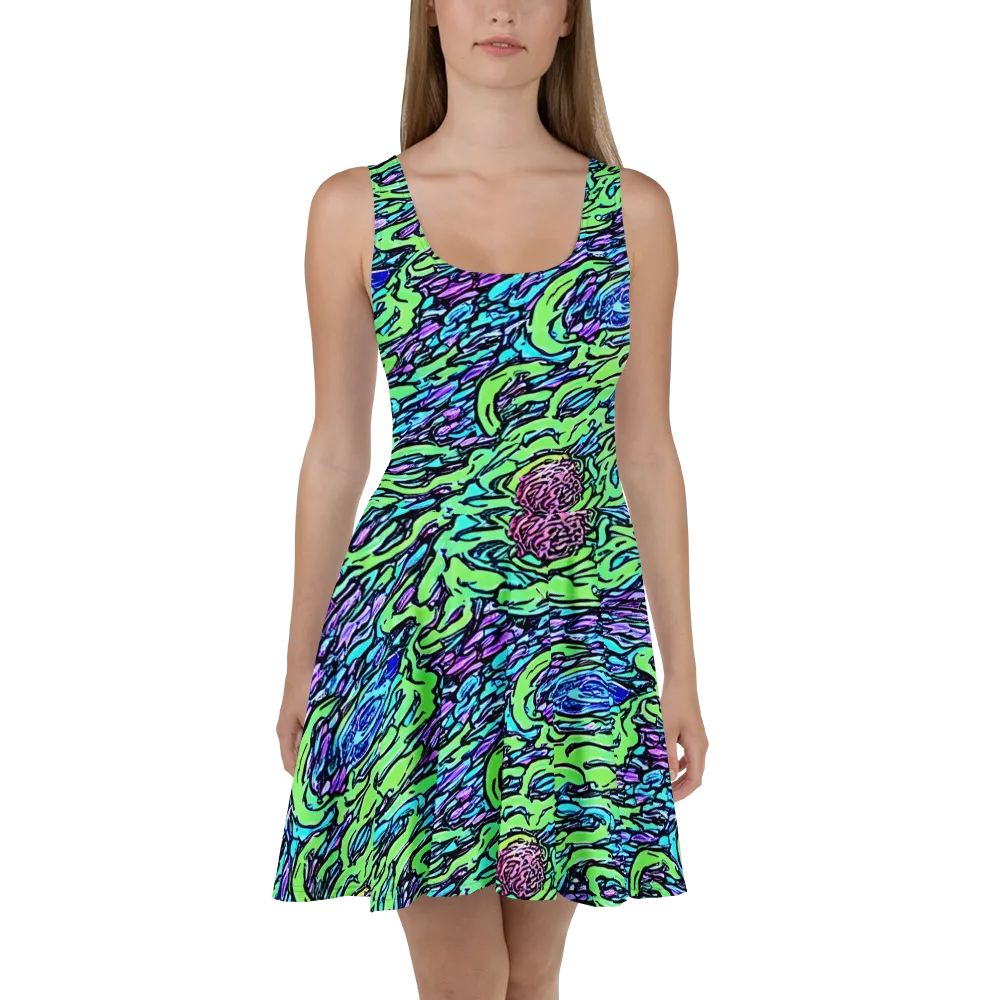 Neon Bloom Current on Skater Dress — Front